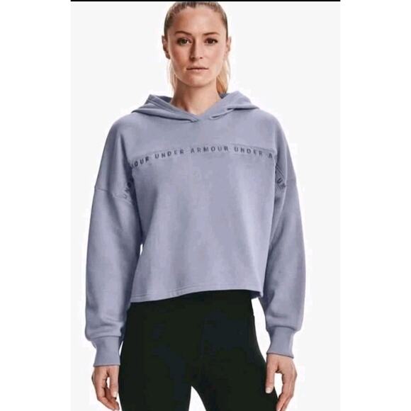 UNDER ARMOUR UA Womens TAPED Lilac Gray Fleece Hoodie Sweatshirt Sz S Cropped - Picture 1 of 8
